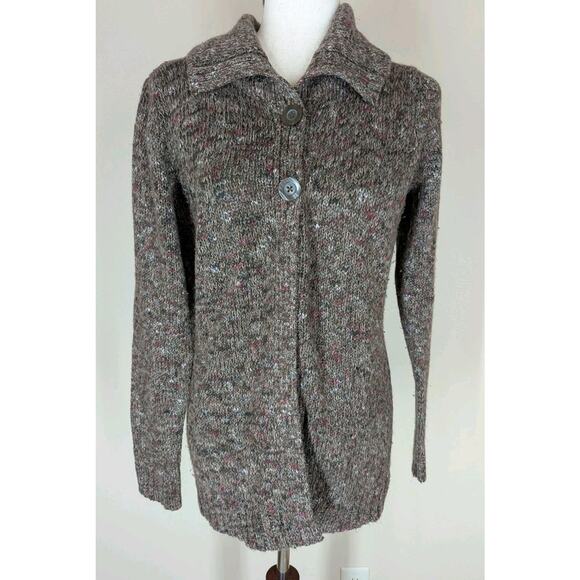Liz Claiborne Women’s 2-Button Cardigan Sweater Heather Brown Size Medium - Picture 1 of 10